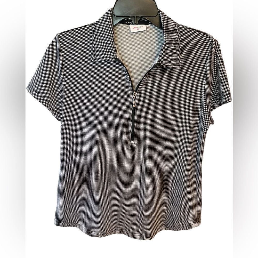 Jofit M Black & White Print 1/4 Zip Collar Short Sleeve Golf Pickleball Polo Top